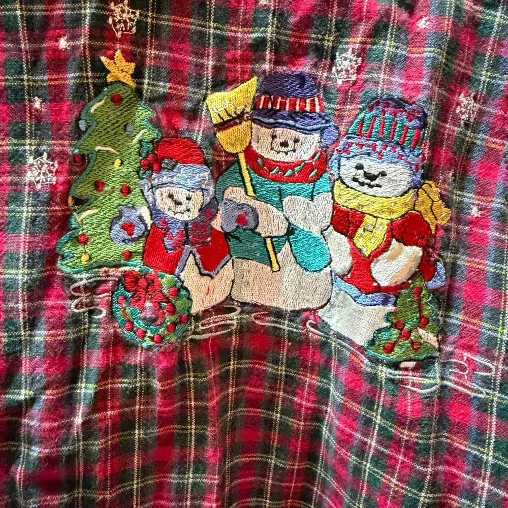 Vintage Bobbie Brooks Christmas‎ Flannel Shirt • Snowmen Embroidery • Plaid •